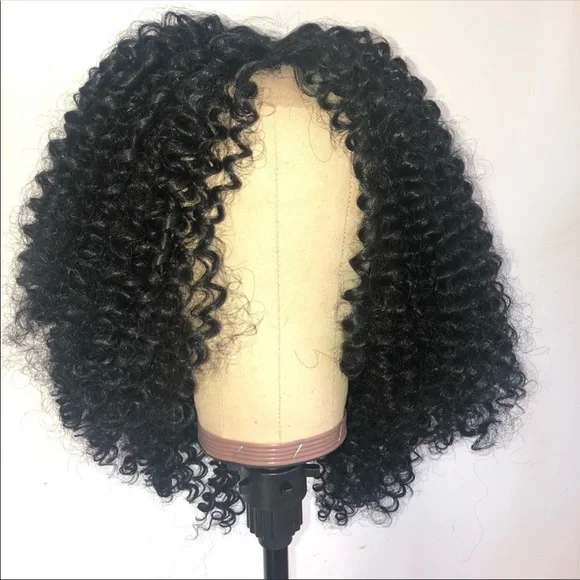 ?Judy?BLACK AFRO KINKY CURLY LACEFRONT WIG ?NWT Amazon.com : Skouty Bob Wig Human Hair Afro Kinky Curly 13x4  main image 4